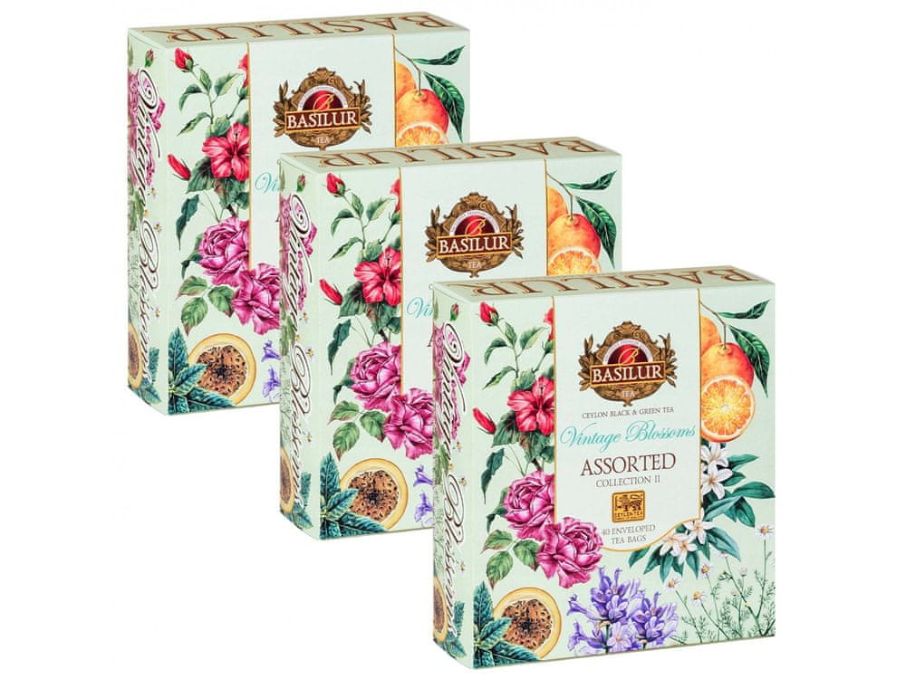 Basilur BASILUR Vintage Blossoms Assorted - Zmes čajov z Cejlonu v sáčkoch 40x2g x3